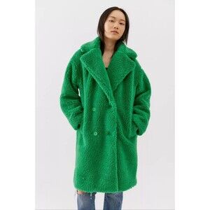 Apparis Dasha Faux Shearling Double Breasted Coat Green S Maximal Glam Mob Wife